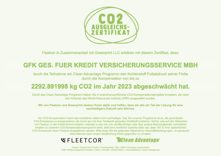 CO2 Ausgleichs-Zertifikat